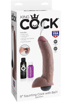 King Cock Squirting Cock W/ Balls 9" Brown