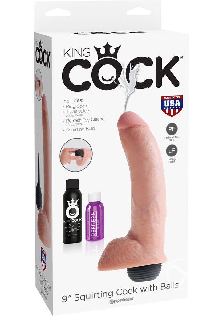 King Cock Squirting Cock W/ Balls 9" Flesh