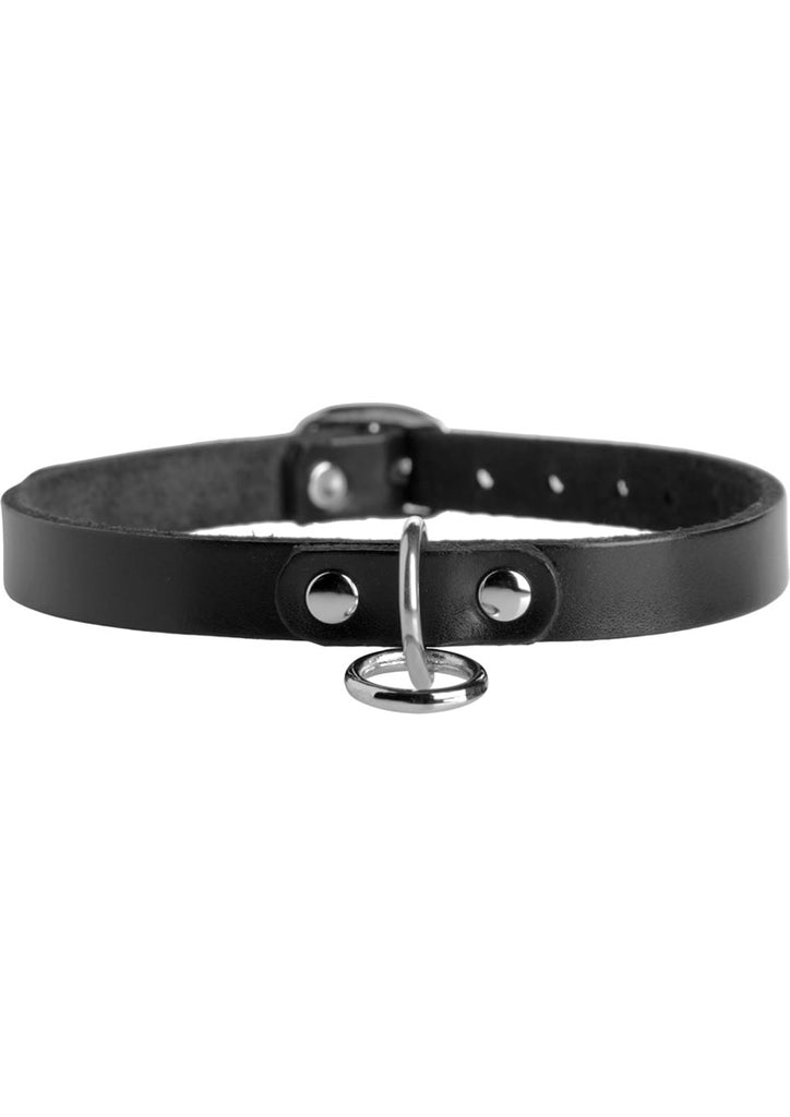 Leather Choker Collar With O Ring Med