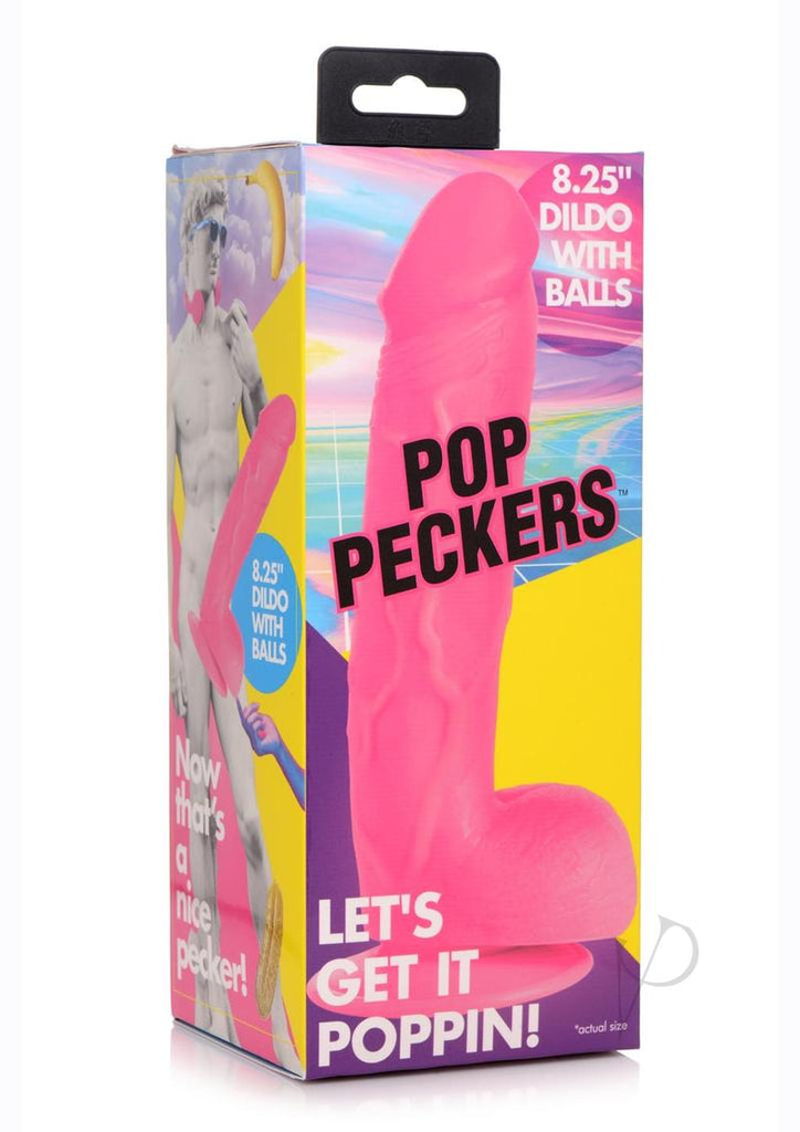 Pop Peckers Dildo W/Balls 8.25 Pink